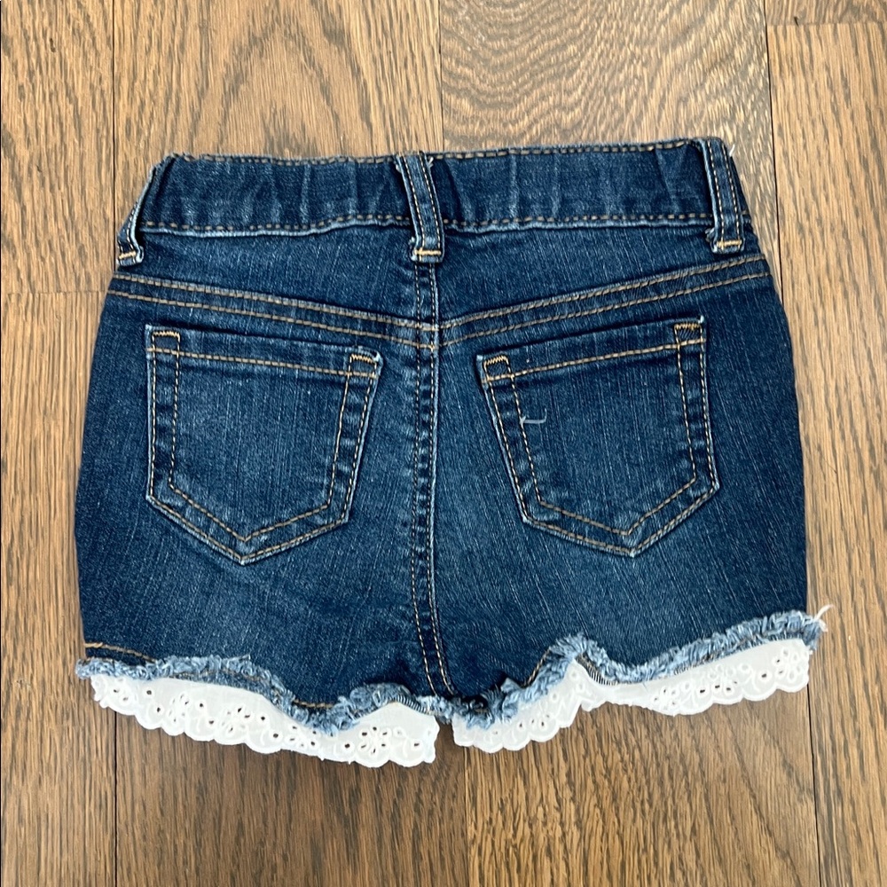 Cat and Jack Baby Girl denim shorts with ruffle eyelet hem 18M Spring Summer - Picture 3 of 3